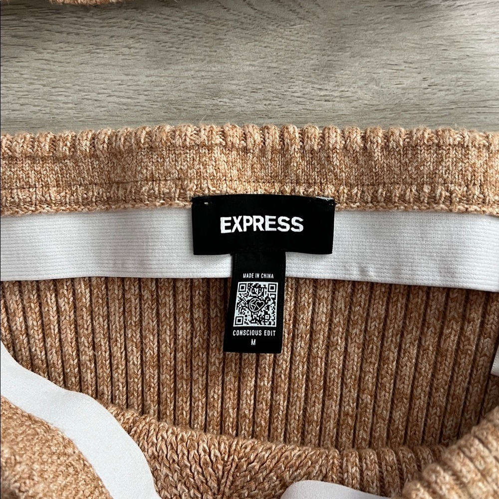 Express Tan Knit Cardigan and Skirt Set! Super cute, stretchy, stylish!Worn once - Picture 3 of 6
